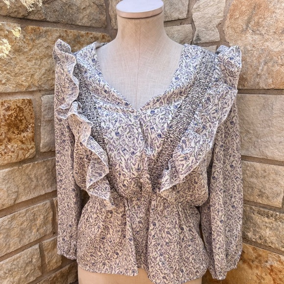 Floral Ruffle Blouse - Blue and White - Picture 10 of 14